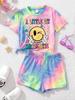Sets für Kinder Sommer Batik Lächeln Gesicht Druck Kleidung für Mädchen 2 Stück Lässiges Kurzarm-T-Shirt und Shorts Set Mädchen Outfits Sets