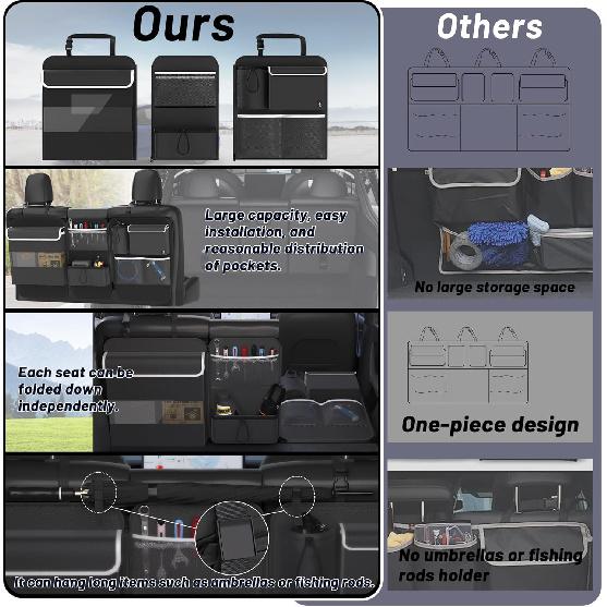 Back Seat Trunk Organizer Hanging Car Organizer Trunk Foldable Cargo Storage with 7 Large Pockets