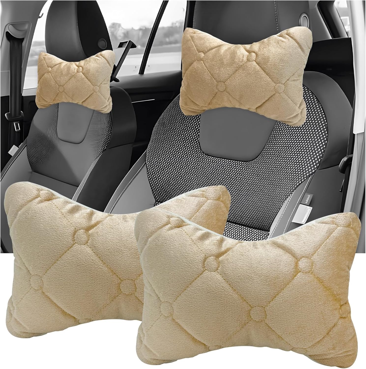 BWBWND 2PCS Pillow, Soft and Comfortable Pillow Cushion, Breathable Seat Headrest Neck Support to Relieve Driving Fatigue, Universal Car Accessories