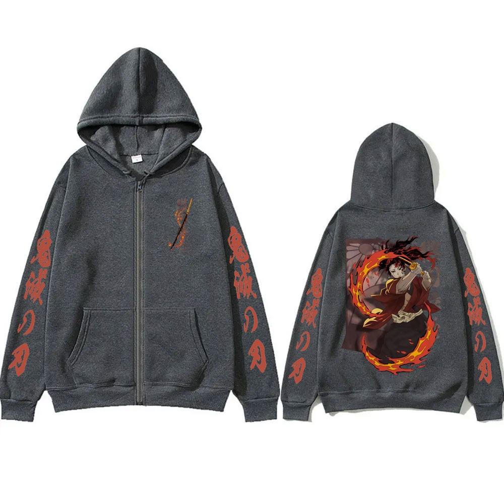 Demon Slayer Tsugikuni Yoriichi Merch Zipper Hoodie Men Women Fashion Oversized Zip Up Jacket Man Fleece Zip Up