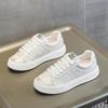 Women's Classic Genuine Leather White Sneakers - Retro Style, Thick Sole, Versatile Casual Skate Shoes