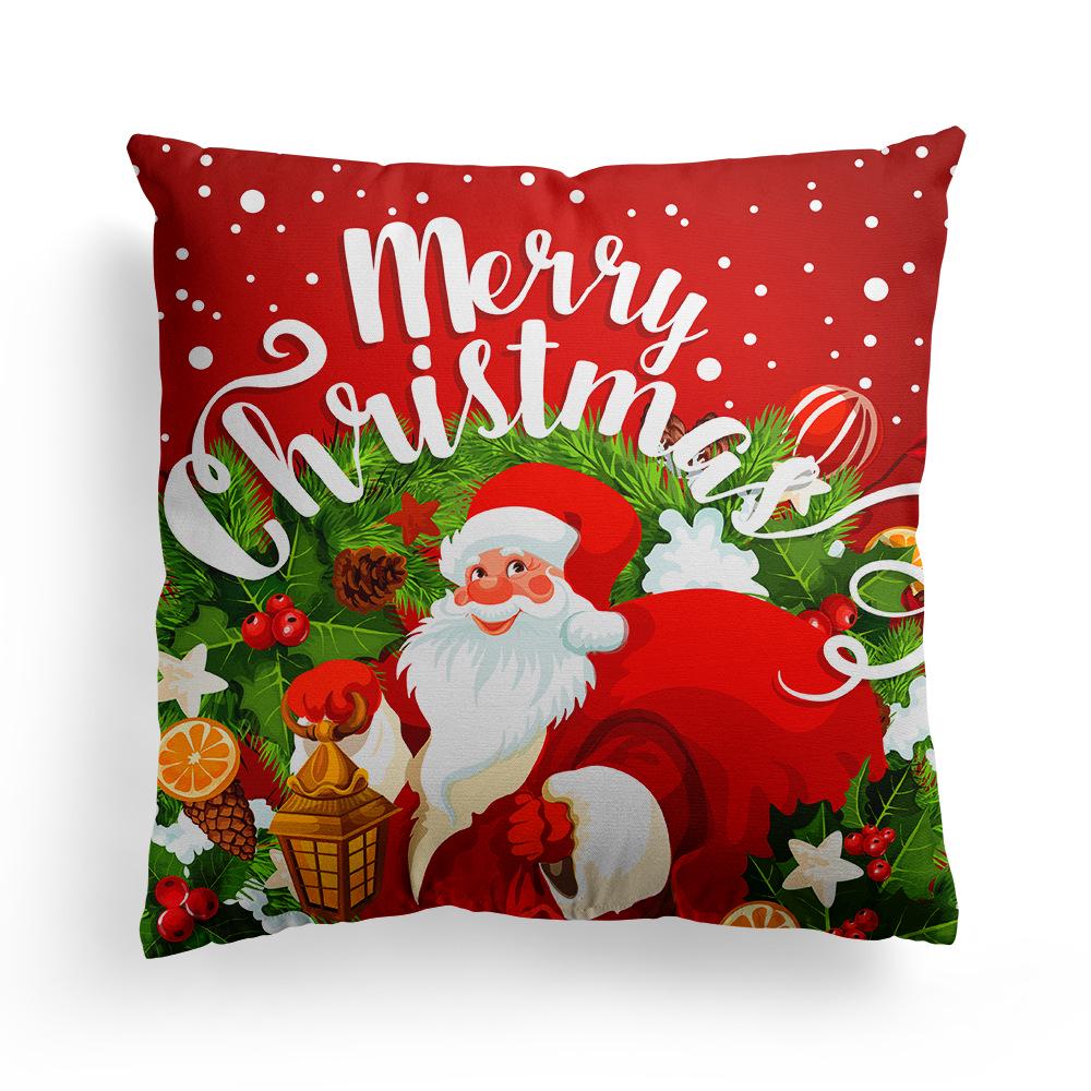 Christmas Cartoon Print Pattern Cushion Cover Home Living Room Sofa Decoration Square Polyester Throw Pillow Cover 45x45cm