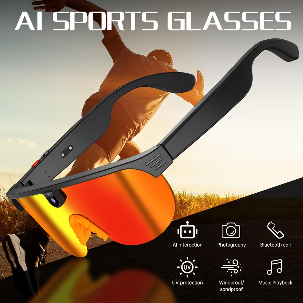 Wireless BT Sunglasses Image Stabilization Anti-Glare Protection Goggles Video Recording Protective Goggles for Hiking Camping