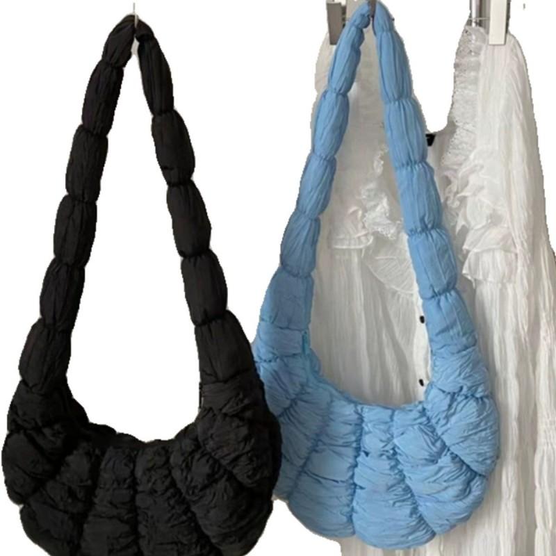 Blue Crossbody Bag Womens Large Capacity Casual Shoulder Cloud Shape Folded Texture