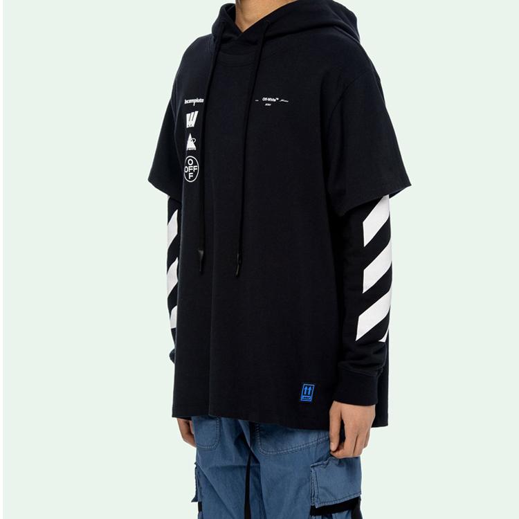 Off-White Back Print Photo Two-Piece Hoodie Men Tops Black OMAB033E191850051088