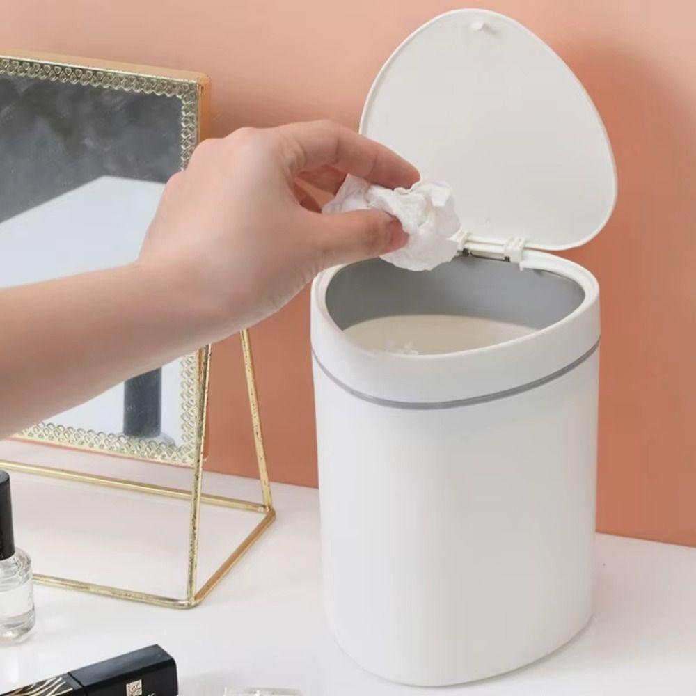 Round/Triangle Small Trash Can with Lid Non-slip Plastic Waste Bin Garbage Organizer  Car