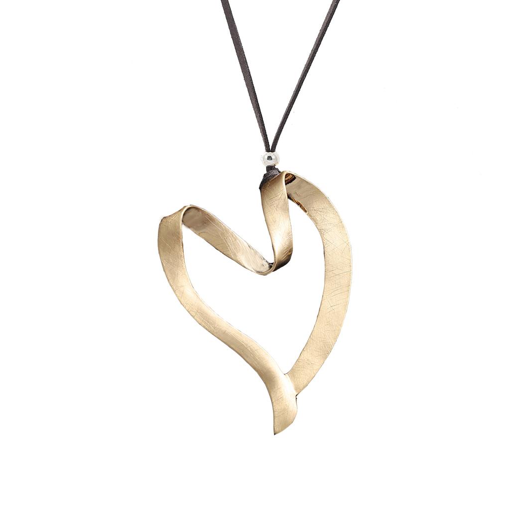 Luxury New Hollow Brushed Love Alloy Pendant, Irregular Peach Heart Women's Long Leather Rope Sweater Chain