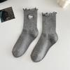 Ladies Spring and Autumn Fungus Lace Bow Embroidery Medium Tube Pile Pile Cotton Socks