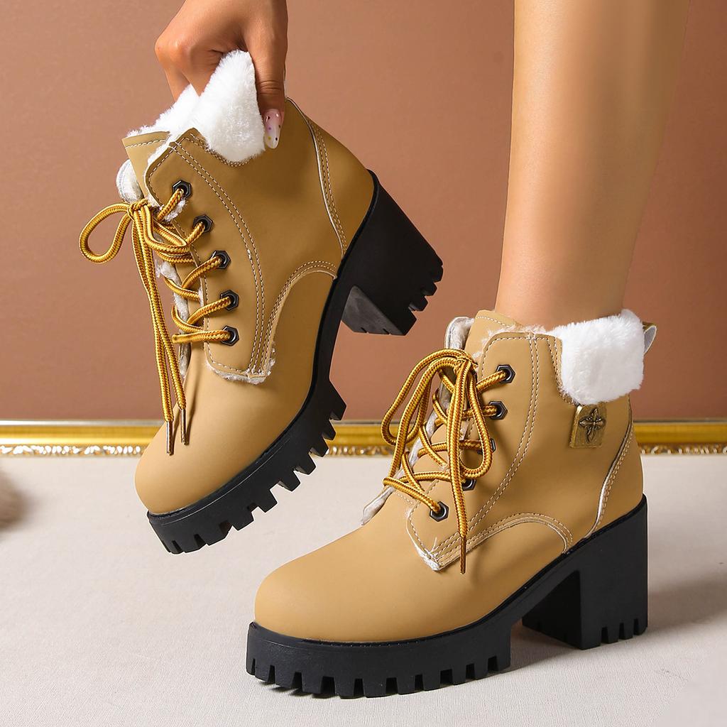 Botas Martin de moda con cordones en la parte delantera de forro polar para mujer 2025 nuevo comercio exterior talla grande 2025