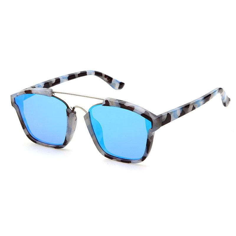 Fashion Pilot Flat Top Sunglasses Men Vintage Square Film Mirror Blue Lens UV400 Protection Stylish Eyewear