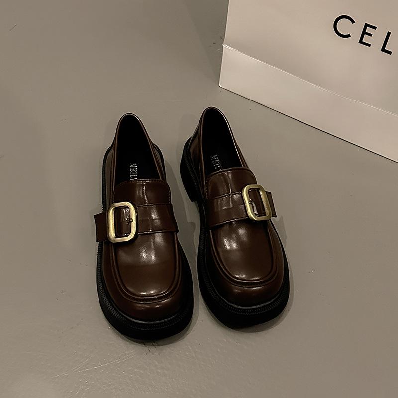 

British style black small leather shoes women s 2025 spring and autumn new versatile thick heel casual Mary Jane loafers 40