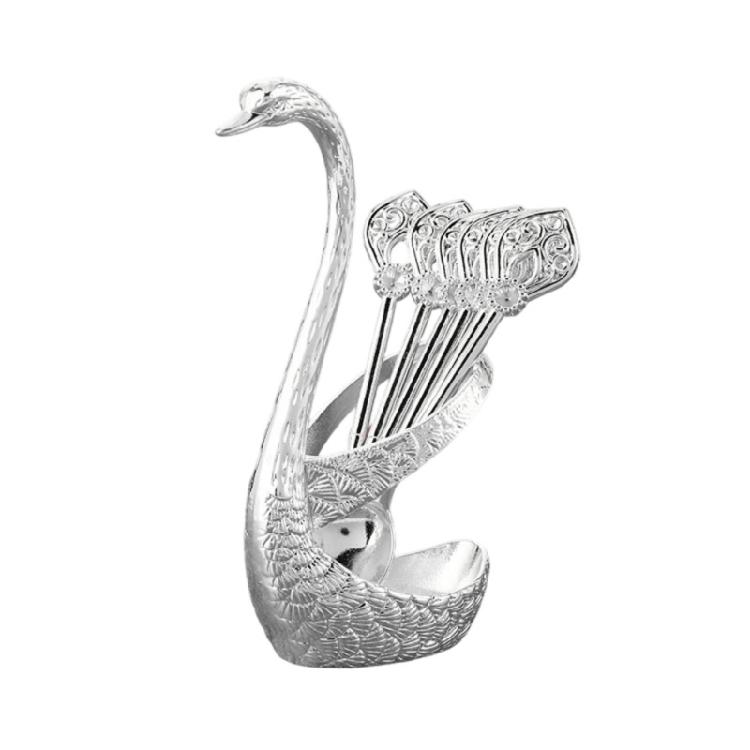 

6pcs Coffee Spoon Set With Animal Shaped Holder Zinc Alloy Dessert Utensils For Home Kitchens And Party Use серебряный