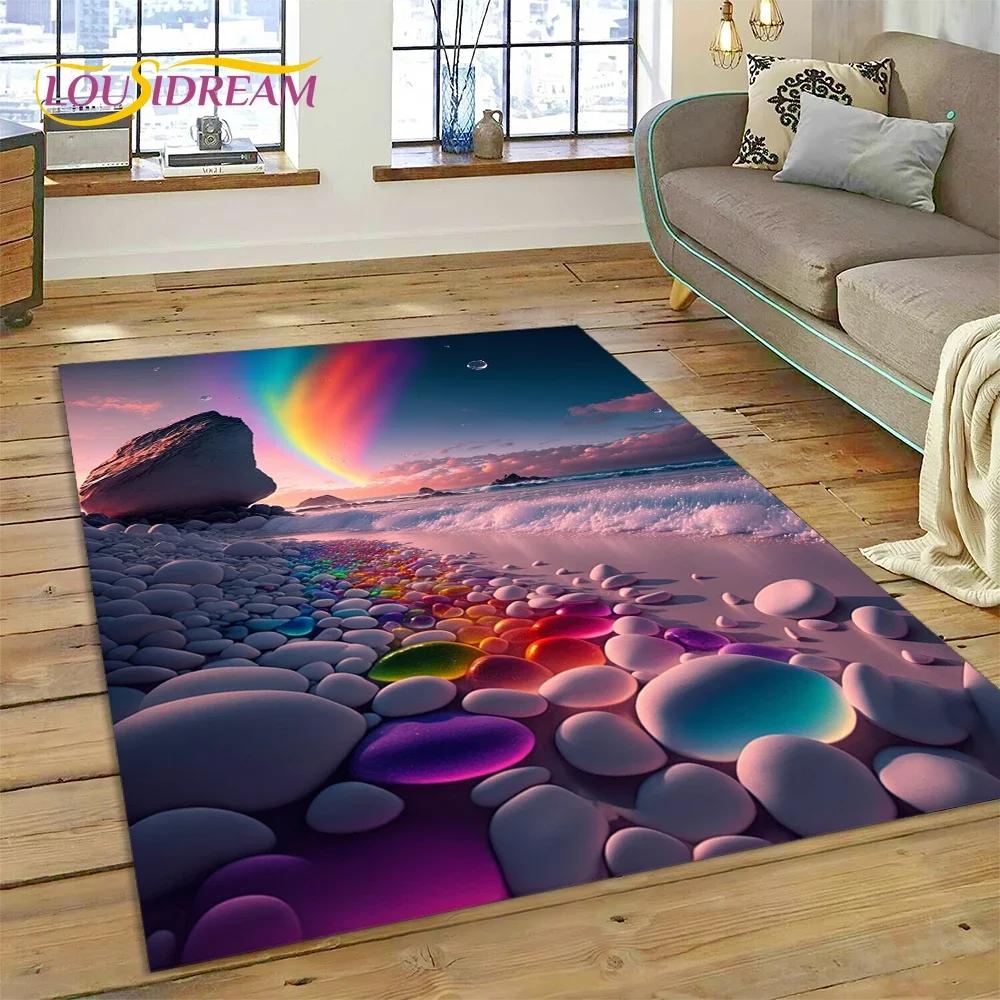 2025 New Style Colorful Pebble Rainbow Road Beach Stone Nature Carpet Rug for Living Room Bedroom Home Sofa,Non-slip Floor Mat
