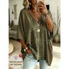 T-shirt Bohème Ethnique Rétro Manches Chauve-Souris Col en V Grande Taille pour Femme Haut Ample