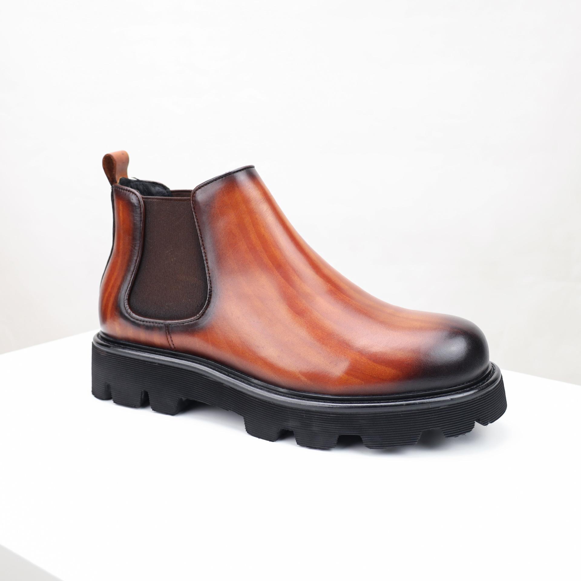 

Зимние мужские ботинки из коровьей кожи. Ботинки челси на платформе. Мужские универсальные кожаные повседневные ботинки. Кожаные ботинки средней высоты. 44 коричневый