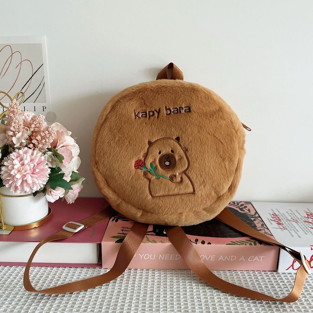 Cartoon Wasser Meerschweinchen niedlich kleine runde Tasche Mädchen Herz Student große Kapazität niedlich lustige Stickerei Capybara Rucksack