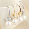 1 Pair Women Hook Earrings Faux Pearl Rhinestone Decor Short Bow Earrings Prom Party Wedding Dangle Earrings Ear Jewelry Drop Earrings