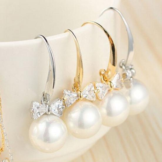 1 Pair Women Hook Earrings Faux Pearl Rhinestone Decor Short Bow Earrings Prom Party Wedding Dangle Earrings Ear Jewelry Drop Earrings