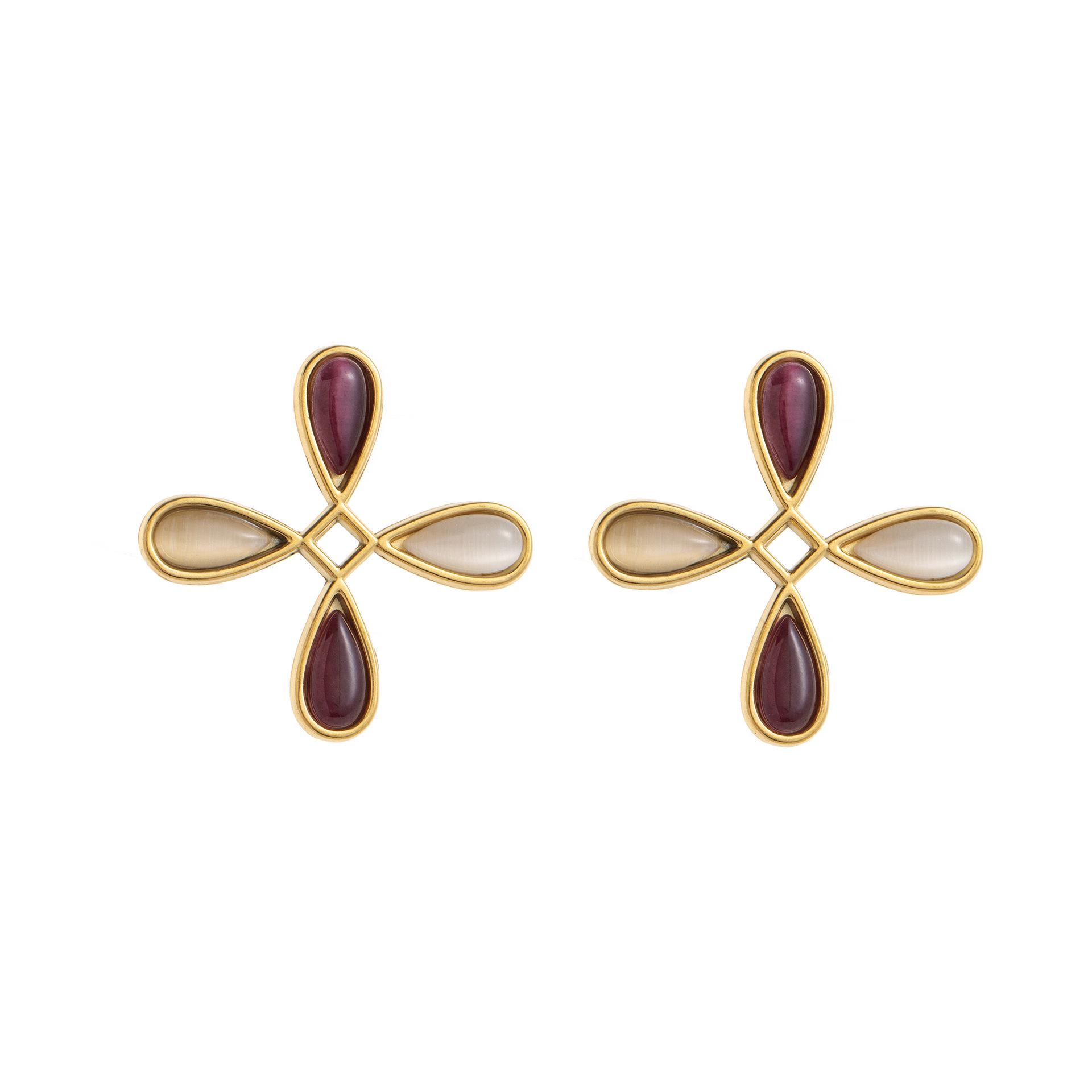 18K Gold-Plated Irregular Natural Stone Stud Earrings with INS Design