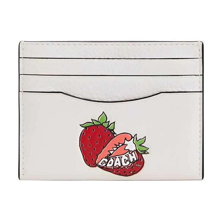 Coach Card Case 10 Strawberry Graphic Leather Women Card Case White CAR33-IMCAH White