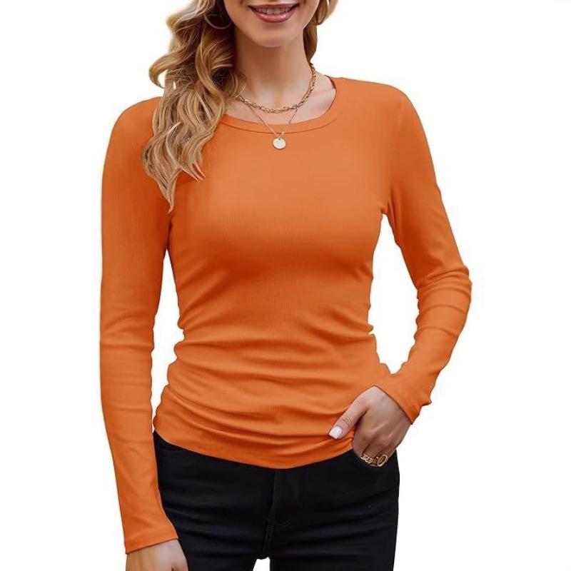 Women S Ribbed Solid Color Basic Long Sleeve T Shirt