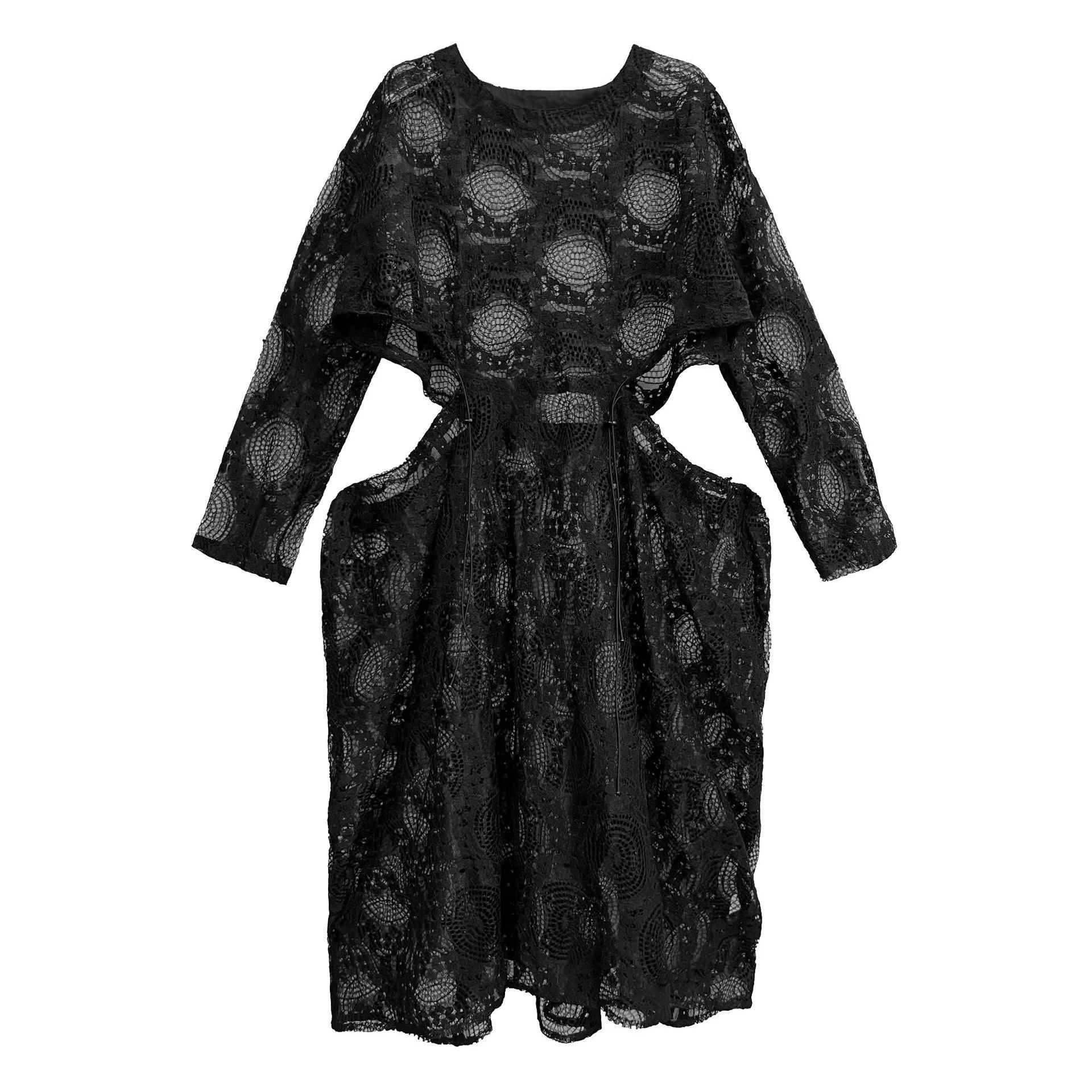 

XITAO Embroidery Hollow Out O-neck Dress GYX1541 One Size чёрный