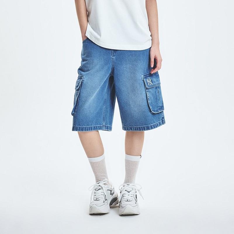 MLB Denim-Serie New York Yankees Basic Cargo Locker Mode Vielseitig Einfach Fünf-Punkt Denim-Shorts Damen-Shorts Indigo 3FDPB0453-50INS