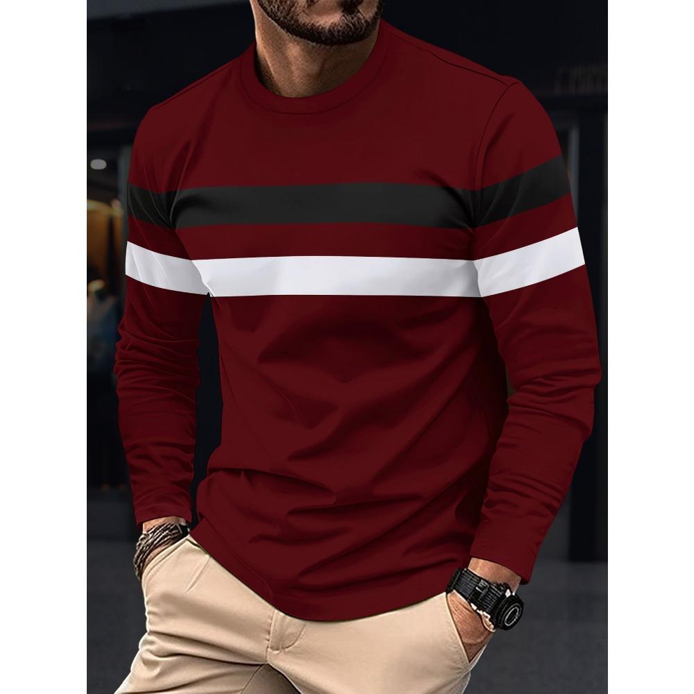 2024 Spring and Autumn Fashion Men's Long Sleeve Round Neck Splicing T-shirt Business Anti Wrinkle Street Wear Casual Top