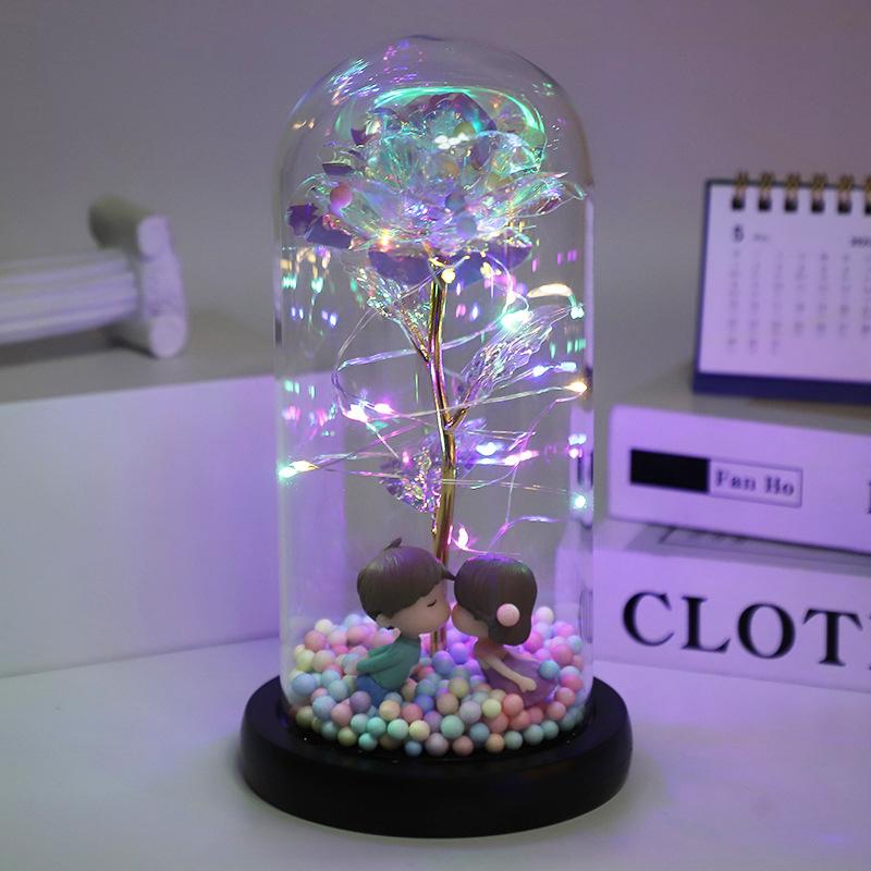 Gold Leaf Rose Glass Cover Eternal Flower Valentine'S Day Creative Gift Decoration