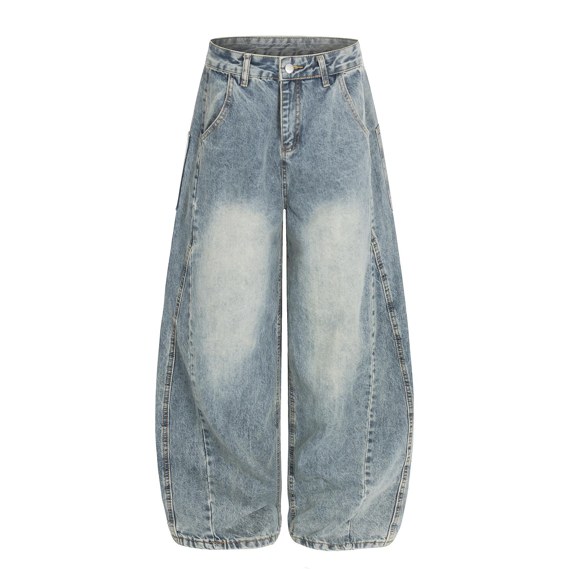 European, American retro washed loose jeans personalized cleanfit scimitar trousers men S