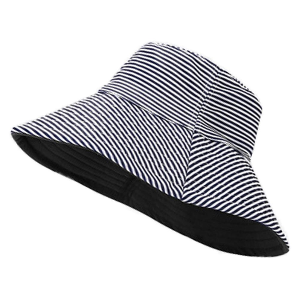 Double Side Wear Fisherman Hat For Women Solid Striped Bucket Hats Summer Female Anti-UV Wide Brim Sunscreen Cap