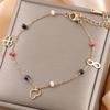 18K Gold Plated Double Layer Heart & Pearl Pendant Bracelet for Women