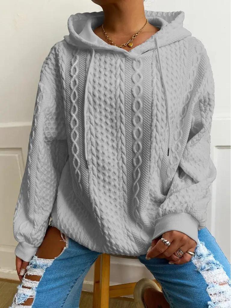 European & American Style Women's Casual Jacquard Hooded Knitted Sweatshirt