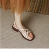 Retro Roman Shoes Medium Heel Thin Belt Summer New British Style Cross Belt Thick Heel Outer Sandals