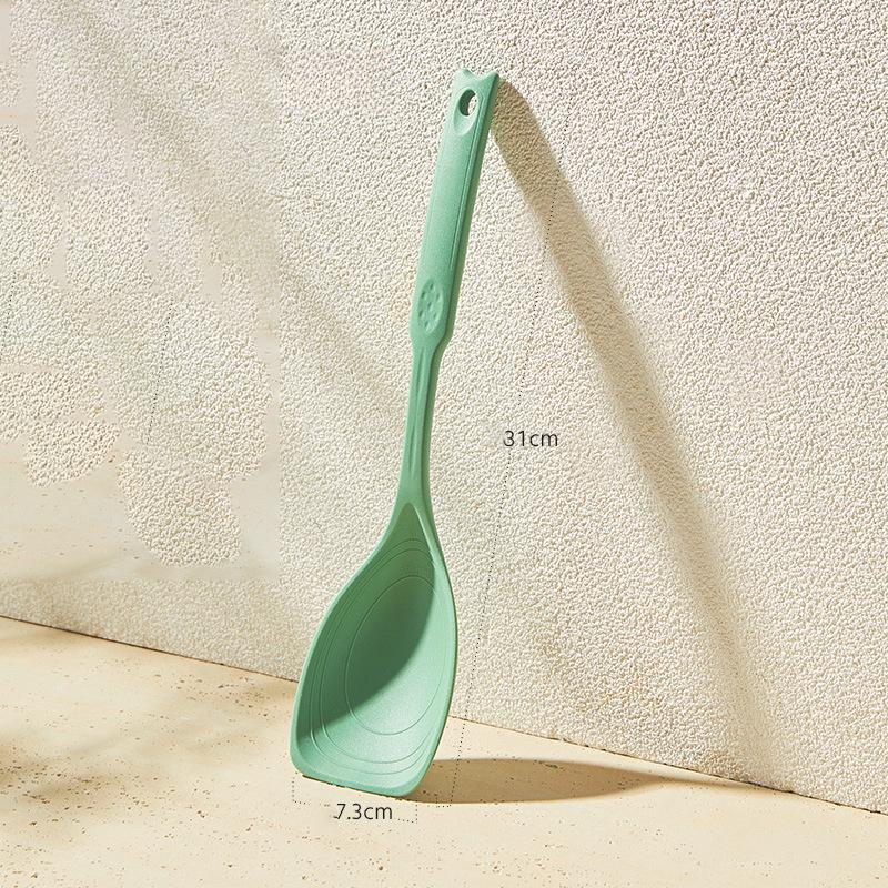 Silicone Cooking Spoon Multifunctional Heat Resistant Shovel with Measuring Scale Long Handle Stir-frying Essential Kitchen Tool