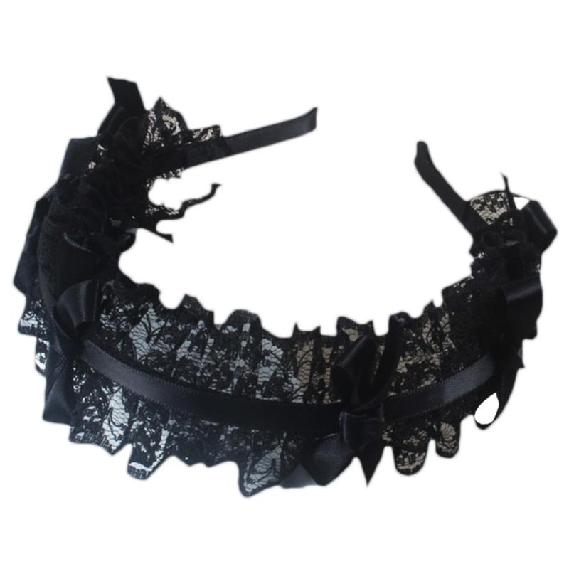 Women Mesh Ruffles Lace Headdress Lovely Ribbon Bowknot Headband Maid Anime Cosplay Gothic Novelty Hair Hoop Props
