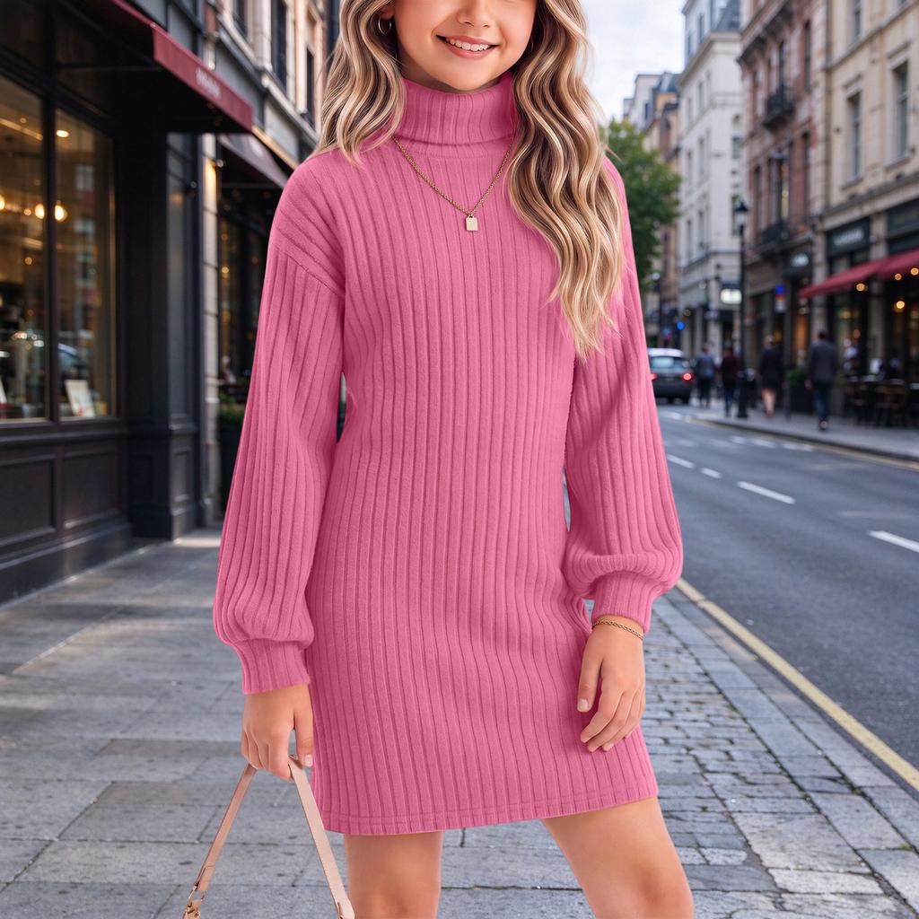 Little Girls' Casual Ribbed Knit Dress for Spring and Fall Everyday Wear