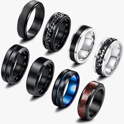 Fashion Spinning Decompression Set Ring Black Stainless Steel Ring Jewelry Vintage Ring Temperament Couple For Men Woman Party Jewelry Birthday Gifts