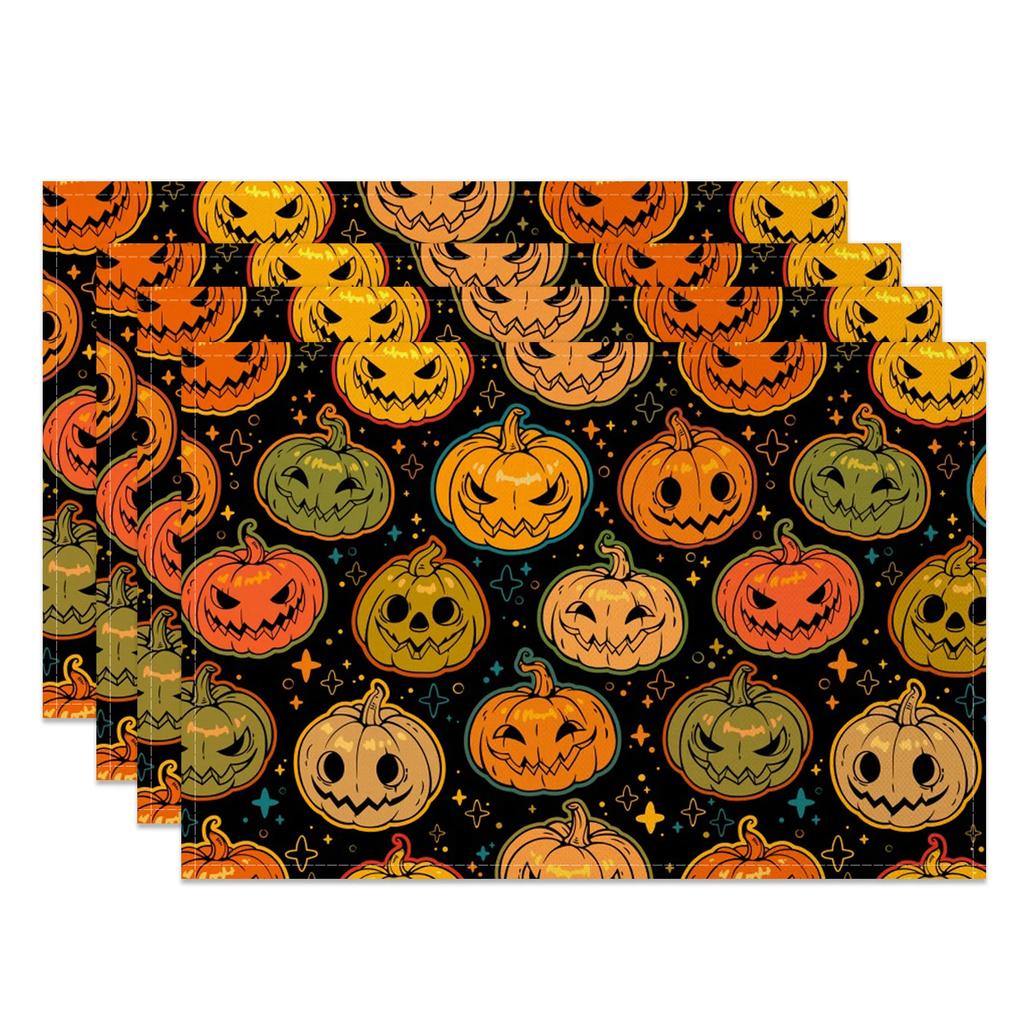 Halloween Placemats Dining Table Spooky Pumpkin Bat Moon Themed Table Mats Party Decor Trick or Treat Dinner Durable Washable