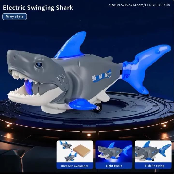 Electric Swinging Shark Toy with Light & Music, Obstacle Avoidance Kids Gift серый