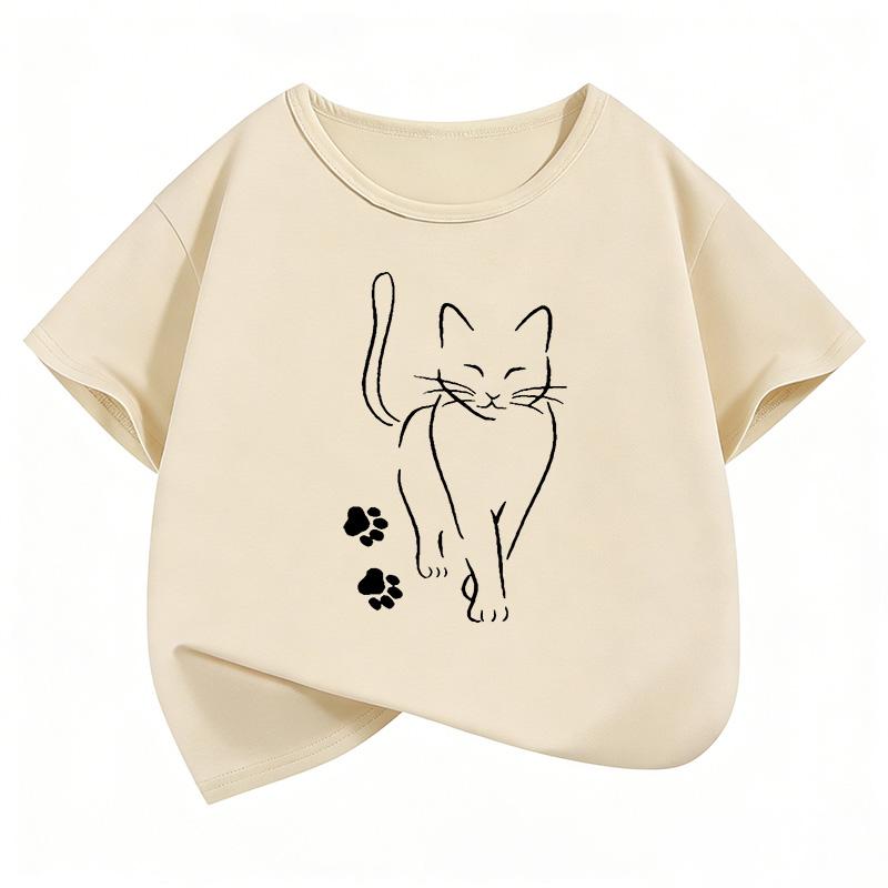 Cute Cat Paw Children's T-Shirt Summer Short Sleeve Cartoon Boys and Girls Clothing