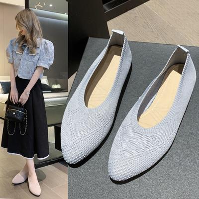 Fashion Women Flat Shoes Pointed Toe Solid Color Knitted Slip On Ladies Shoes Casual Breathable Ballet Women Flat Shoes Loafers Women