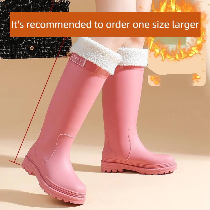 Damen Modische Lässige Outdoor Samt Warme Hohe Stiefel Regenschuhe Gummischuhe