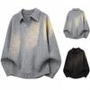 Men Casual Business Loose Long Sleeve Turn Down Collar V Neck Knit Polo Sweater
