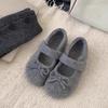 [Uncle Shoes] Woolen flat bottom round head French small fragrant wind Mao Mao shoes women's Mary Jane shoes 2025 autumn and winter cotton shoes women