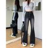 2025 High Elasticity Smoky Gray Vintage Flare Jeans - High Waist Straight Leg, Floor-Length with Three-Row Buttons