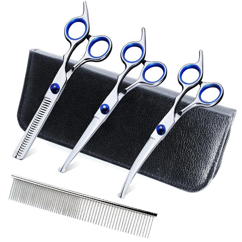 Pet Grooming Safety Scissors Set: 5-Piece with Round Head, Straight, and Curved Scissors