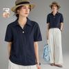 Wudao Women's 100% Cotton Pleated Oblique Placket Shirt