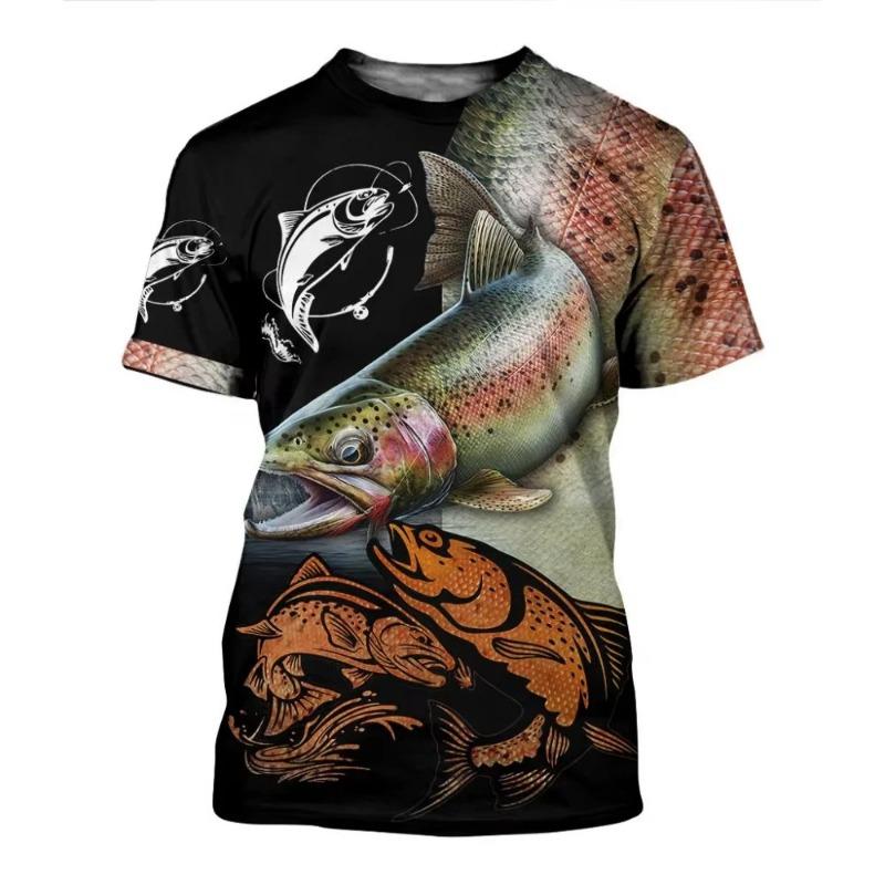 Vintage T Shirt for Mens Fishing 3D Print Outdoor Sports Short Sleeve Top Casual Man's T-shirt Loose Tee Streewear Men Clothing