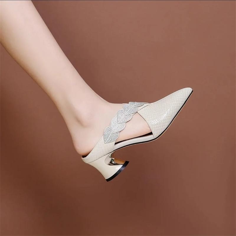 Cresfimix Women Fashion Sweet Plus Size High Quality Slip On Spring Summer Square Heel Shoes Lady Casual Beige Heel Shoes Ba375